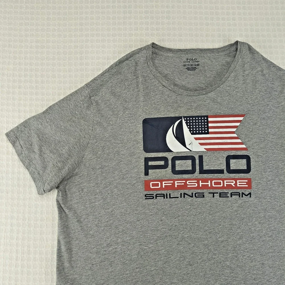 Polo Ralph Lauren Mens XXL Gray Offshore‎ Sailing Team Graphic T-Shirt USA Flag